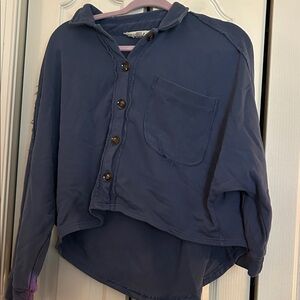 Listicle Navy Shirt with Brown Buttons